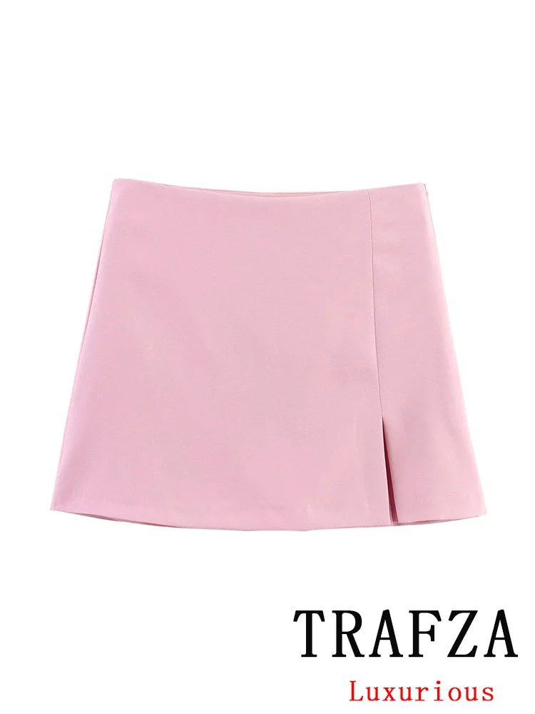 TRAFZA Casual Chic Butter Yellow Women Shorts Skirt Solid Zipper Shorts Skirt Fashion 2025 Spring Summer Elegant Holiday Shorts