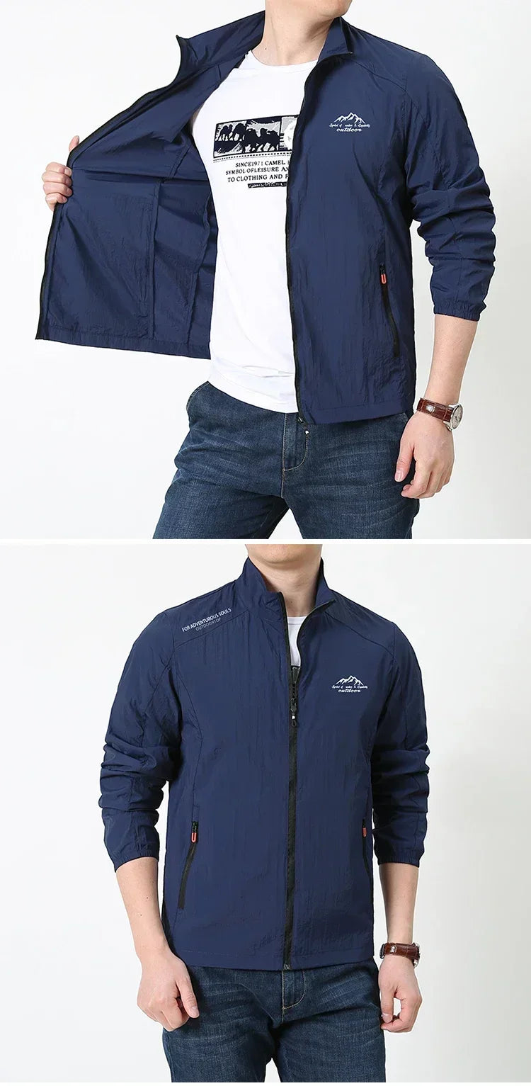 Men Summer Lightweight Breathable UV Sun Protection Jacket Ice Silk Cooling Sport Hooded Windbreaker Outdoor Running Skin Coat