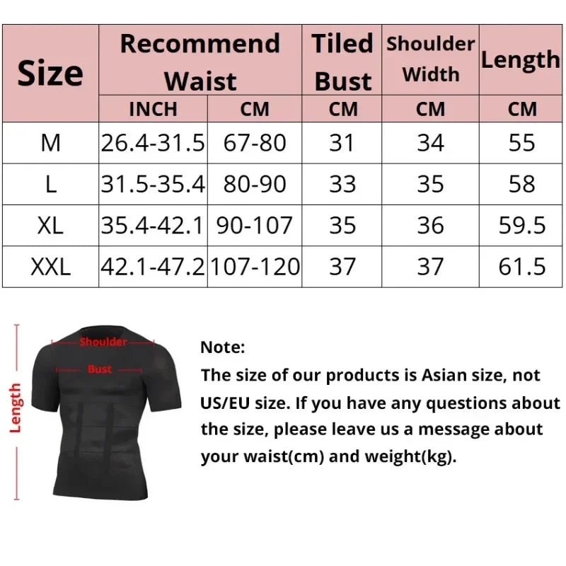 Men Body Toning T-Shirt Body Shaper Corrective Slimming Posture Belly Fat Control Compression Slim Corset Man Modeling Underwear