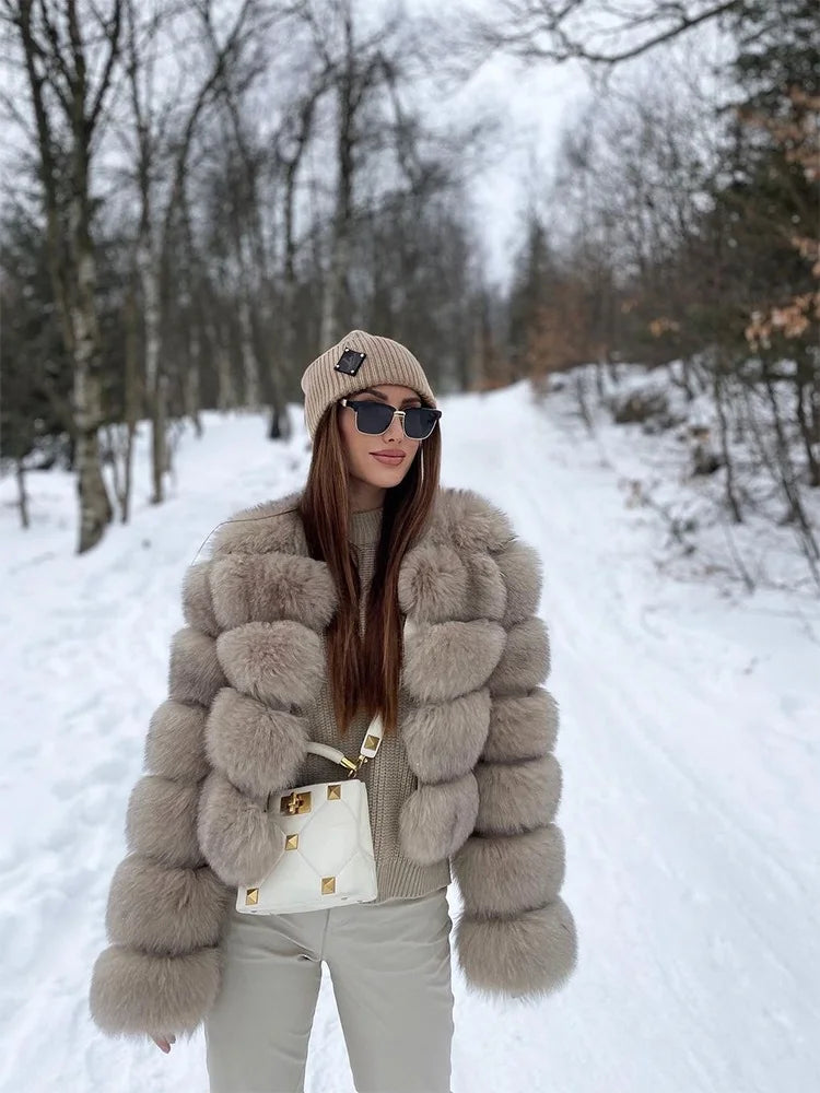 Fur Faux Jacket Women Coat Elegant Round Neck Long Sleeve Furry Female Coats 2024 Winter Fashion Lady Warm Solid Streetwears