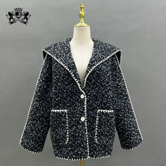Women's Autumn Winter Coat Navy Collar Casual Fashion Thick Coat Faux Fur Jacket JFB14-24072