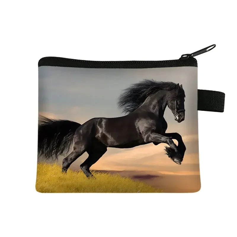 Galloping Horse 3D Printing Coin Purse Ladies Shopping Portable Silver Coin Bag Travel Mini Credit Card ID Card Bag Gift