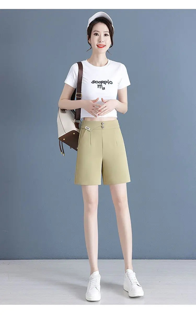 Women Korean Fashion Elegant High Waist Slim Straight Short Pants 2024 Summer Office Lady Chic Commute Casual Black White Shorts