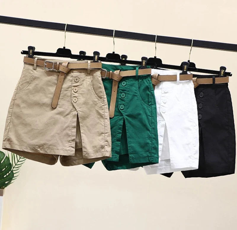 2025 Chic Shorts Women Korean Solid Buttons Side Slit A-line Streetwear Fashion Skirts Chic Harajuku Summer Loose Pants