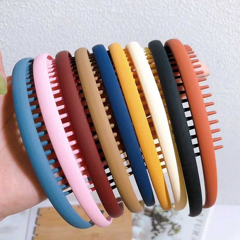 Fashion Solid Color Plastic Hairbands For Women Toothed Wave Combs Non-slip Hair Bands Hair Accessories Girl Face Wash Headbands
