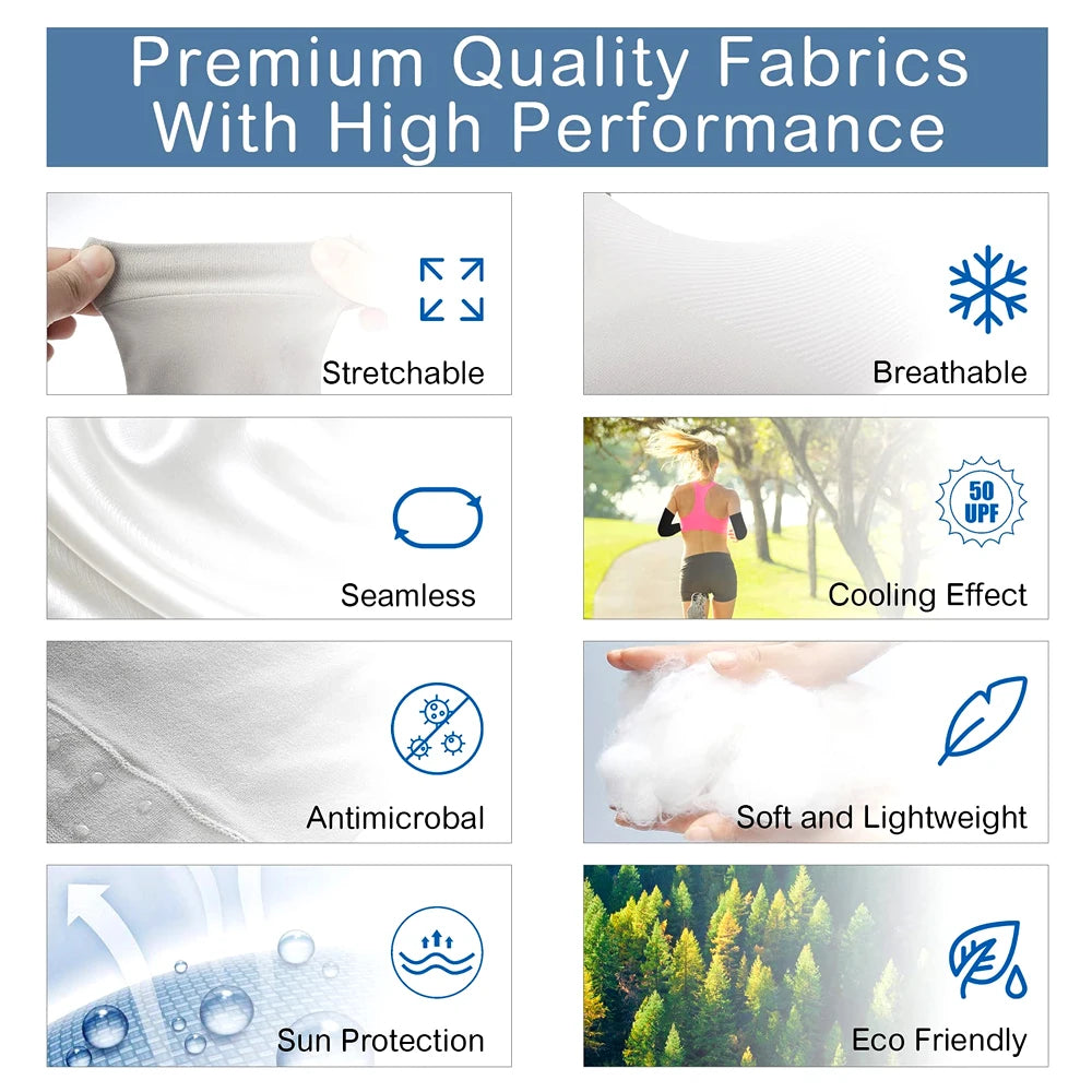 1Pair UV Sun Protection Arm Sleeves Cooling Ice Silk Unisex Women Men Outdoor Sports for Cycling Driving Running Riding Fishing