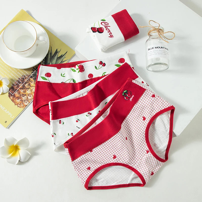 4Pcs/Set High Waist Cotton Panties Women Body Shaper Underwear Seamless Cute Girls Briefs Lucky Red Female Lingerie M-2XL