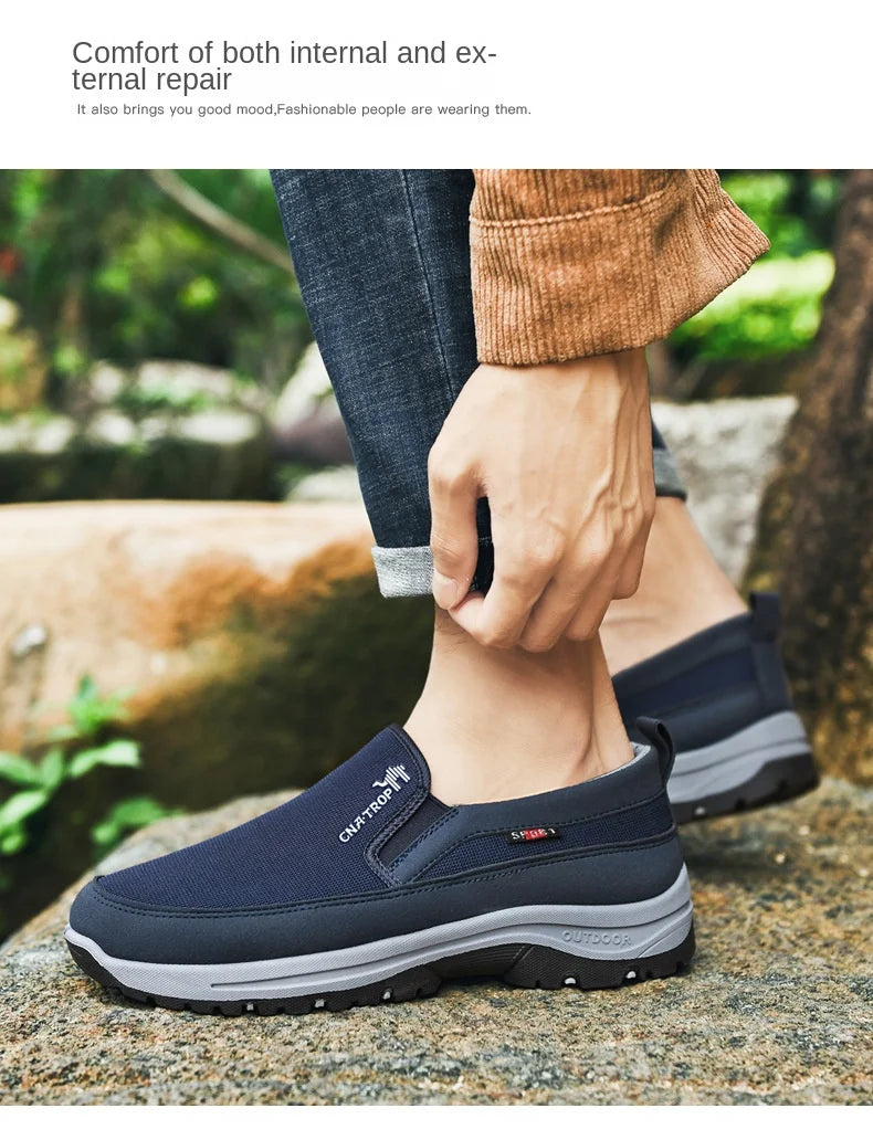Men's Casual Loafers, Sneakers, Mesh Breathable Retro Driving Shoes, Slip-on Vulcanized Soft Soles, Non-slip Solid Color Shoes