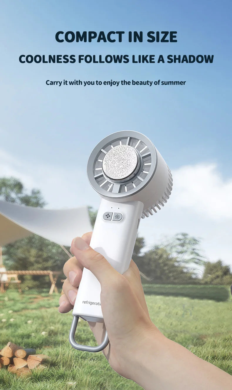 Portable Ice Compress Mini Fan with Hook 3-speed Wind Adjustable USB Rechargeable High-speed Handheld Turbo Fan 3S Fast Cooling