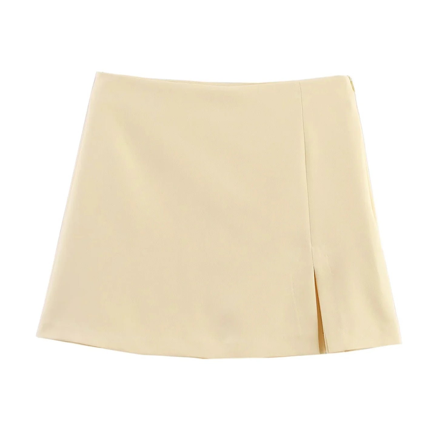 TRAFZA Casual Chic Butter Yellow Women Shorts Skirt Solid Zipper Shorts Skirt Fashion 2025 Spring Summer Elegant Holiday Shorts