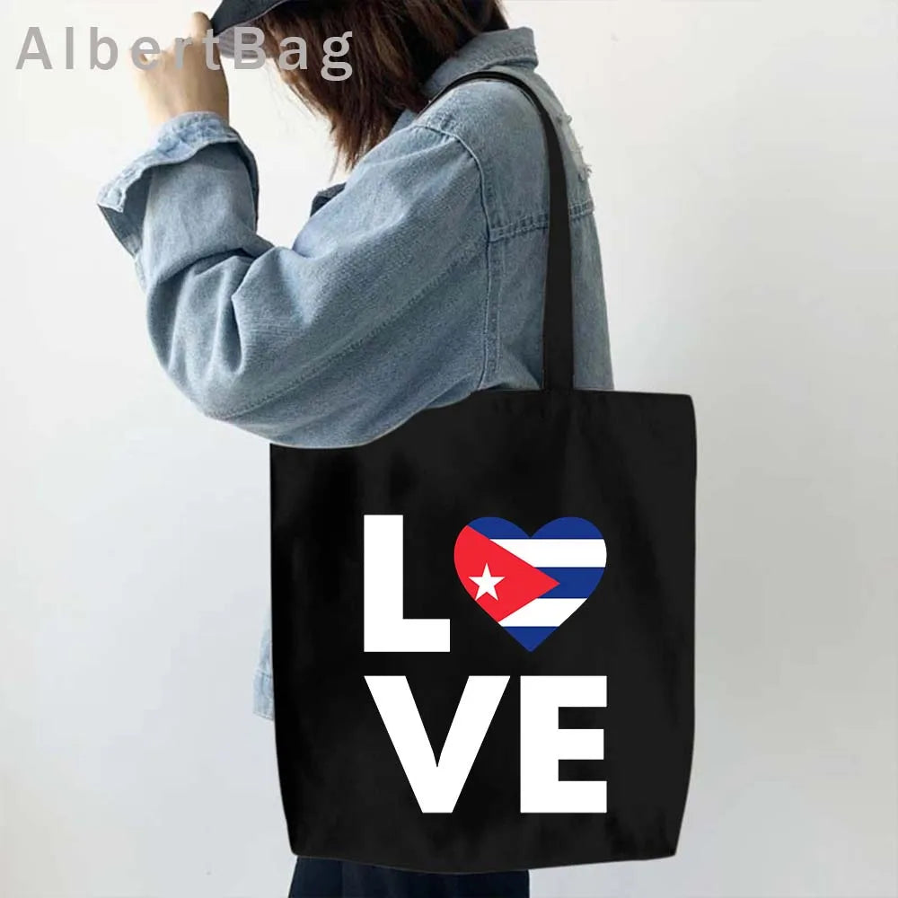 Cuba Country Map Flag Havana Travel Cuban Watercor Shopper Harajuku Canvas Totes Bag Cubana Girl Gift Love Heart Cotton Handbags
