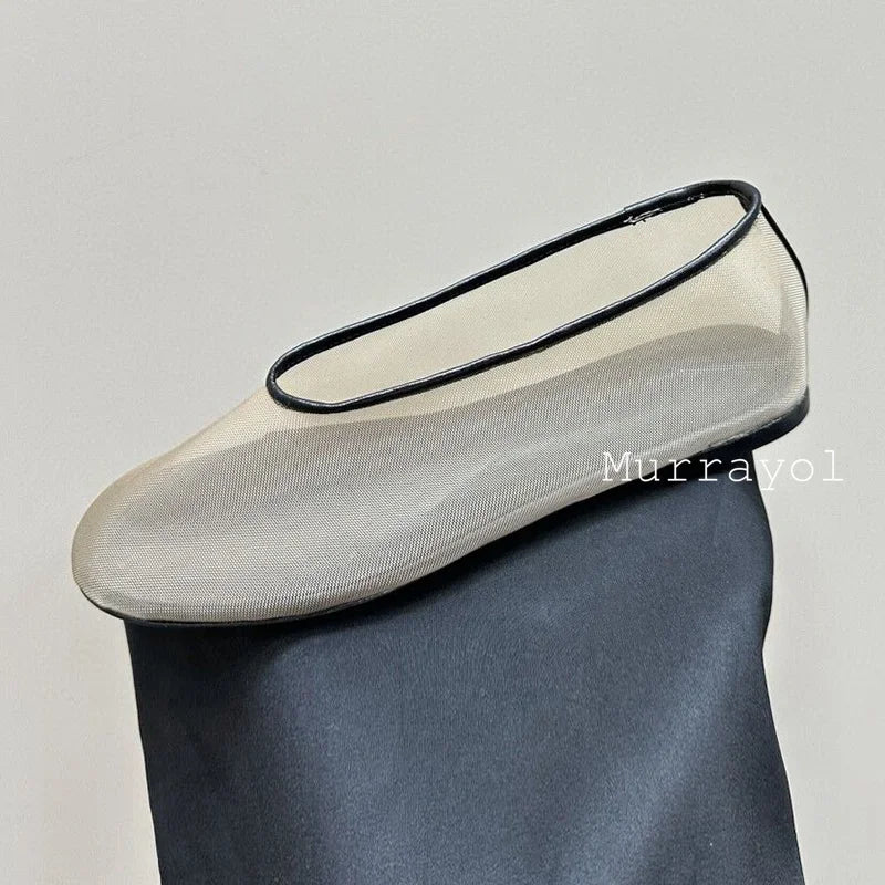 New Round Toe Mesh Breathable Mary Jane Shoes Women Solid Color Flat Shoes Summer Leisure Vacation Single Shoes Loafers