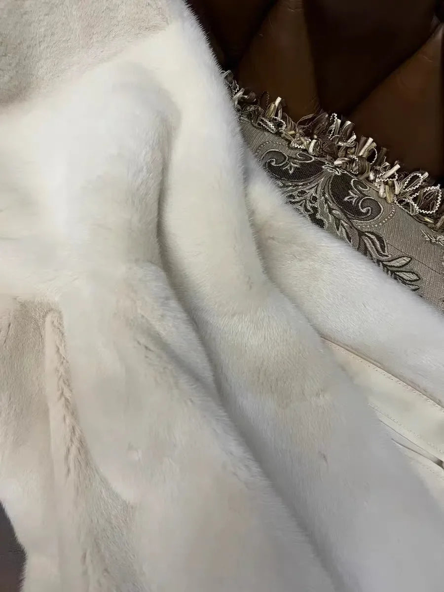 Faux Mink Fur Coat for Women,Covered Button Jackets,Hooded Overcoat,Female Clothes,Thicken Warm,Winter,New, 2025