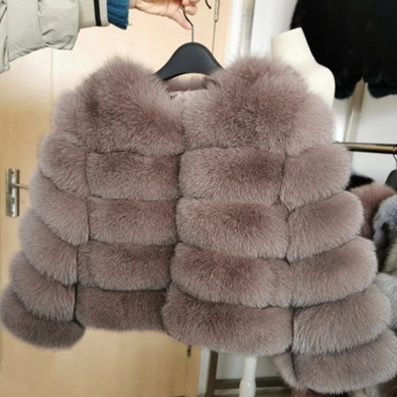 Fur Faux Jacket Women Coat Elegant Round Neck Long Sleeve Furry Female Coats 2024 Winter Fashion Lady Warm Solid Streetwears