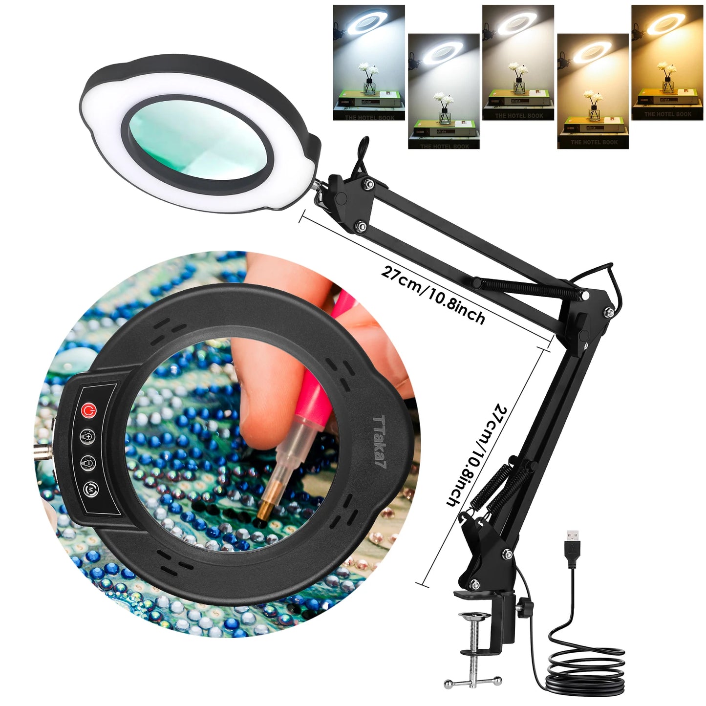 72LED 8X/10X NEW Illuminated Magnifier USB 3 Colors LED Magnifying Glass For Skincare Beauty/Table Lamp/Soldering Iron Repair