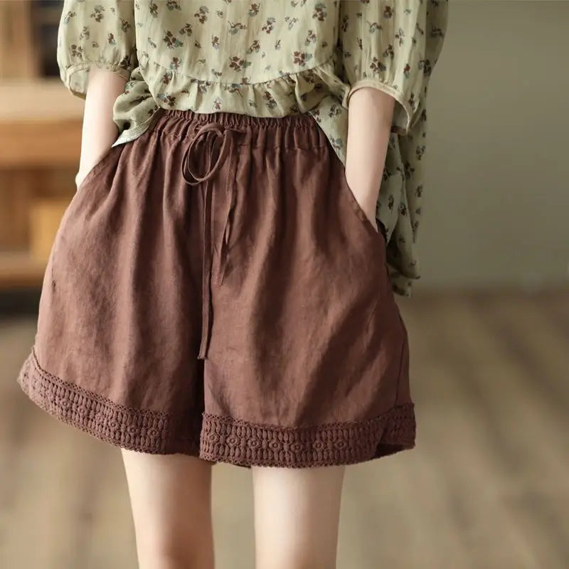 Cotton and Linen Shorts for Women Wearing Thin Mother Cotton and Linen Pants for Women Large Size Casual Linen Wide-leg Pants