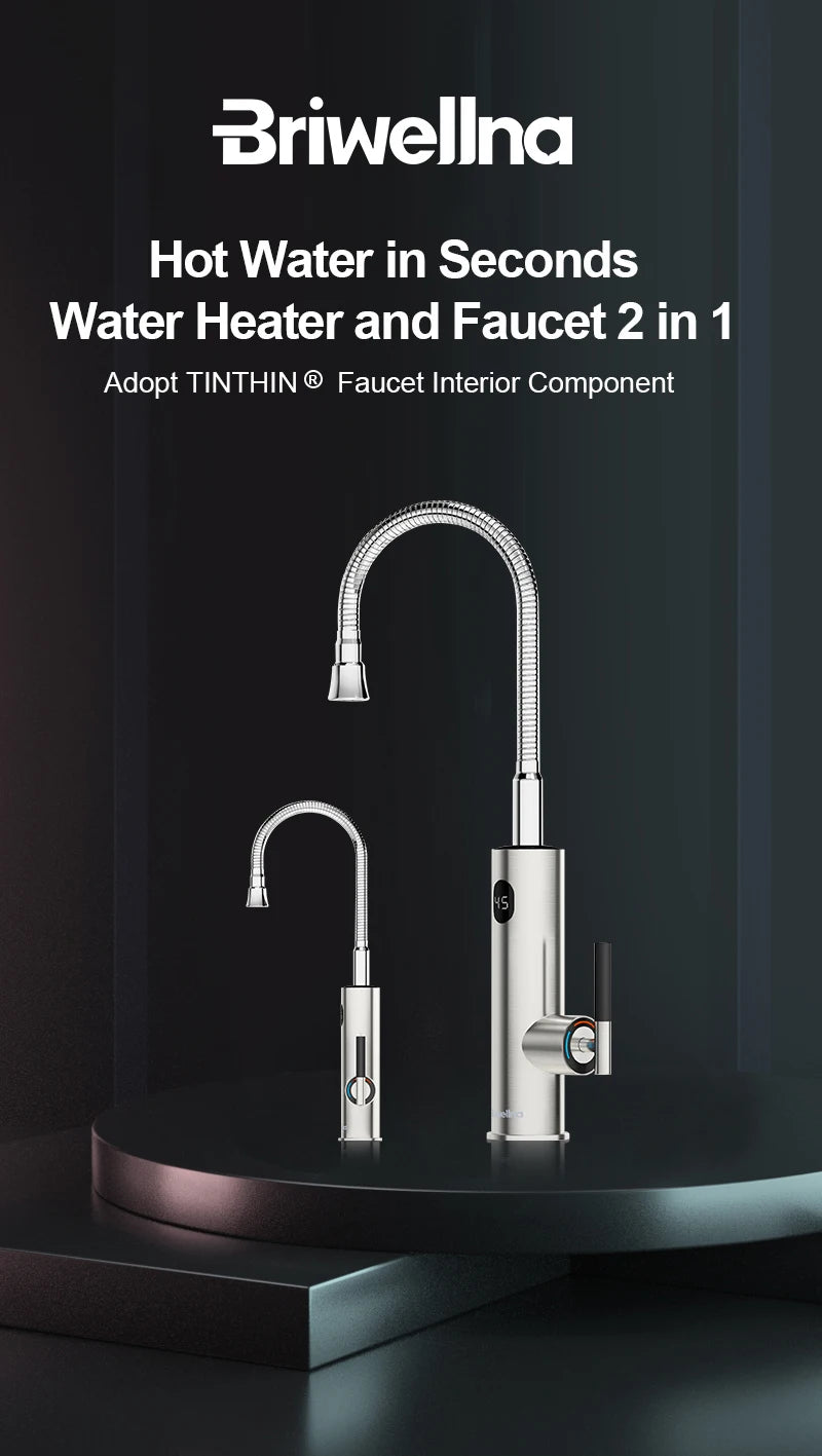 Briwellna Electric Faucet With Universal Spout Water Heater 220V Heating Tap Instant Water Heater Stainless Steel Faucet Geyser
