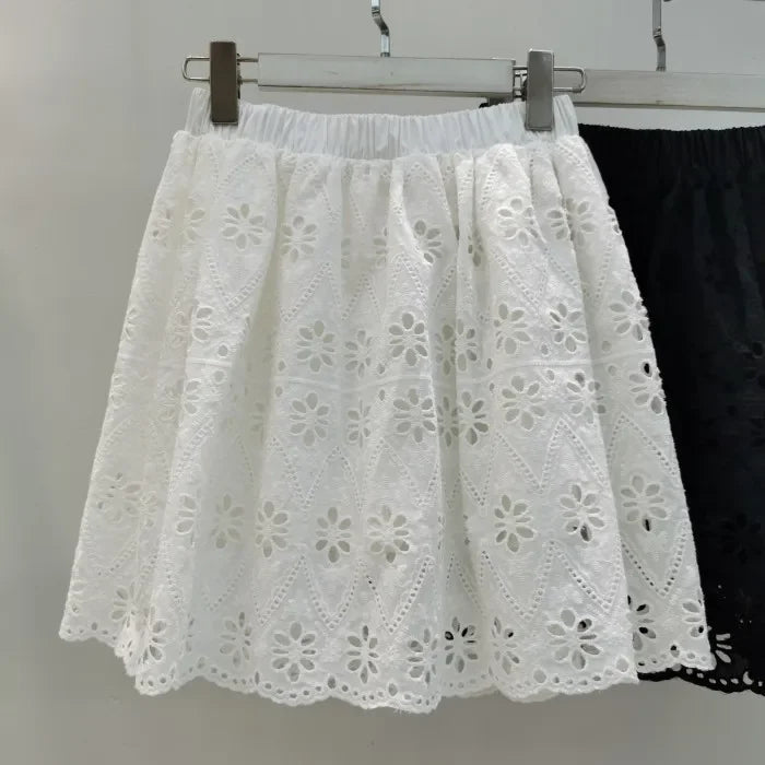 100% Cotton Linen Women Japanese Mori Girl Floral Embroidery Eyelet Wide Culottes Female Loose Edwardian Ibiza Boho Shorts Skirt