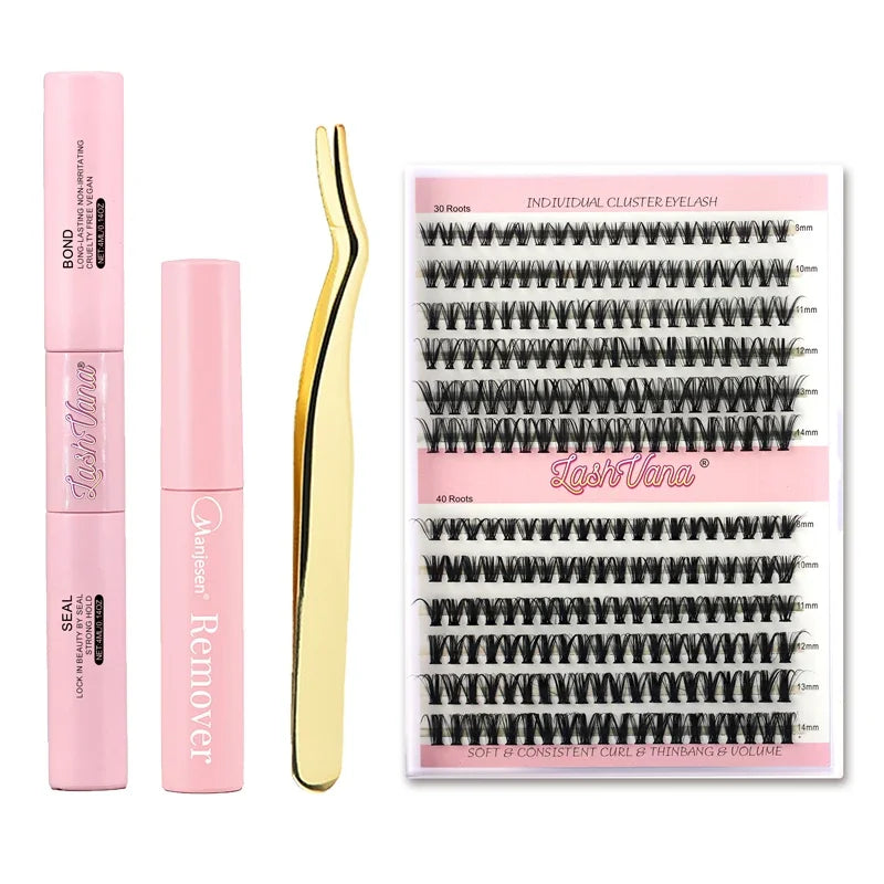 Eyelashes 240PCS Clusters Lash Bond and Seal Makeup Tools DIY Lashes Extension Kit for Lashes Tweezers Waterproof  Eyelashes Set