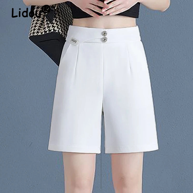 Women Korean Fashion Elegant High Waist Slim Straight Short Pants 2024 Summer Office Lady Chic Commute Casual Black White Shorts