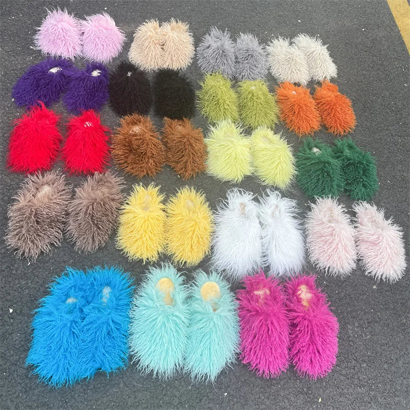 Luxury Colorful Tassels Furry Drawstring Bucket Bag Women Plush Handbag Harajuku Street Punk Y2k Hot Girls Faux Fur Shoulder Bag