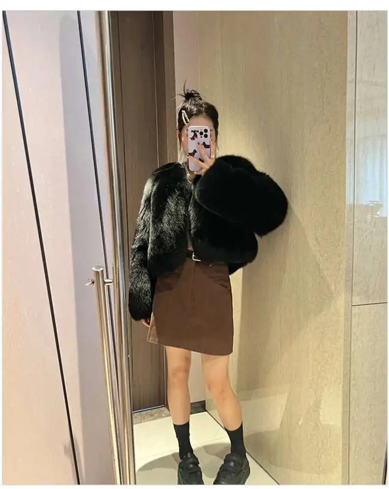 LGRQ 2025 fall mink fur jacket for women, small and environmentally friendly fox fur short imitation fur jacket, fur cardigan