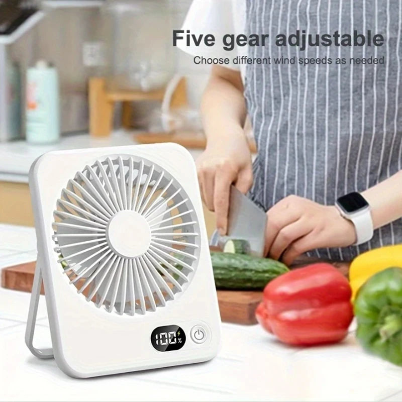 Portable Mini Desk Fan 2025 New USB Charging Rapid Cooling With Digital Display Desktop Air Circulator 5-Speed 180° Adjustable