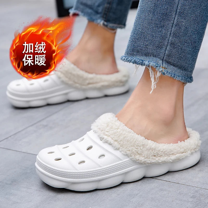 Waterproof cotton slippers for men winter 2024 new cashmere thickened warm waterproof non-slip indoor shoes