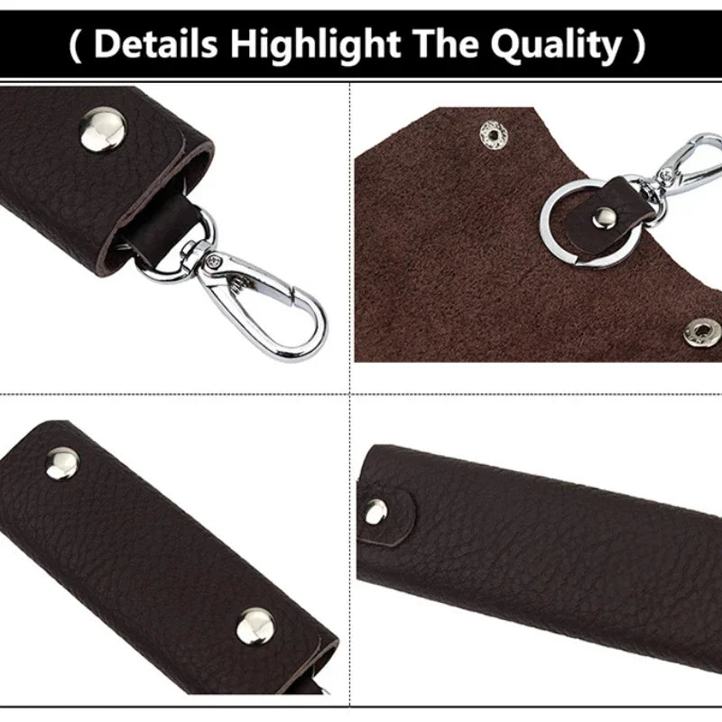 Genuine Leather Key Storage Bag Mini Universal Key Pack Housekeeper Metal Hook Key Holder Wallet for Men and Women