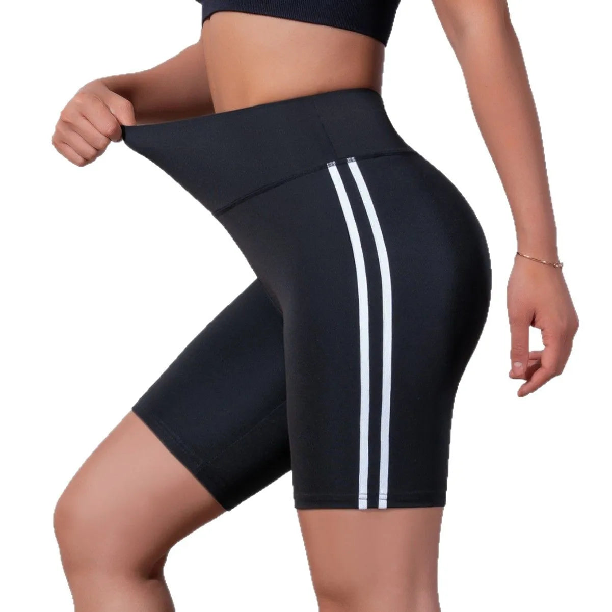 Summer High Waist Shorts Women Sports Striped Shorts Butt Liftting Skinny Leggings Gym Running Cycling Breathable Yoga Shorts