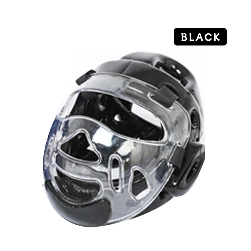 White Taekwondo Helmet Red Black BLue Headgear Face Mask Karate Kick Boxing Head Guard for Kids Adult Logo Customized Quality