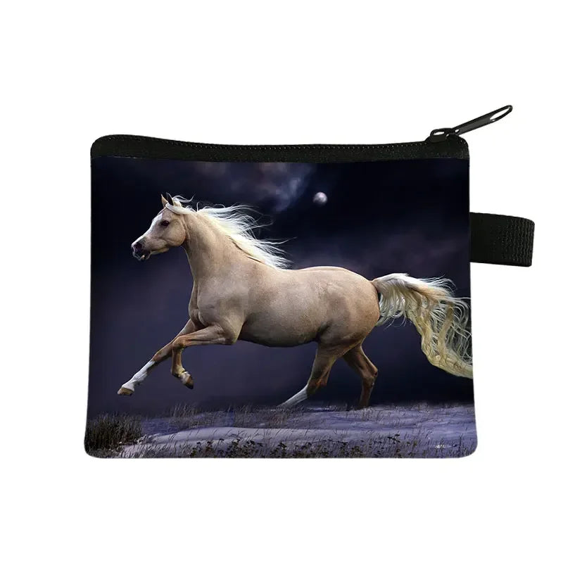 Galloping Horse 3D Printing Coin Purse Ladies Shopping Portable Silver Coin Bag Travel Mini Credit Card ID Card Bag Gift