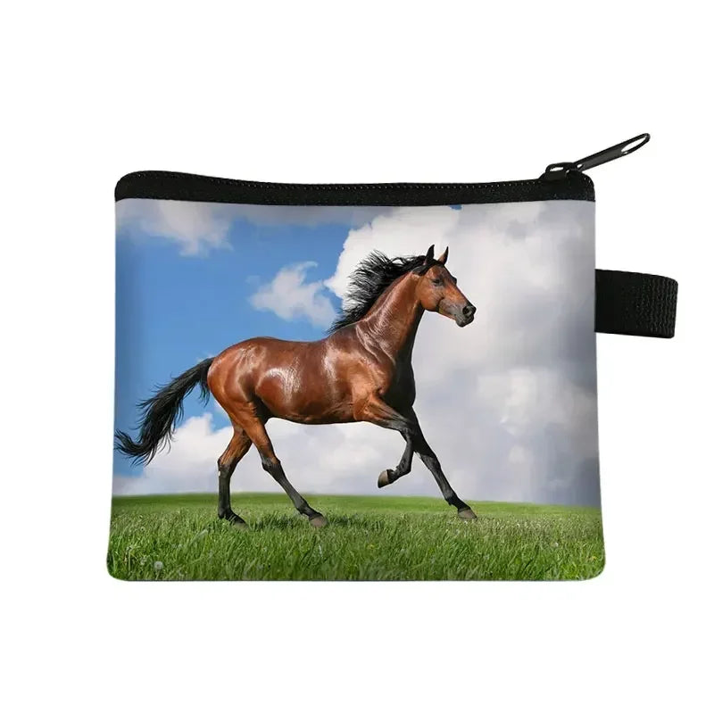 Galloping Horse 3D Printing Coin Purse Ladies Shopping Portable Silver Coin Bag Travel Mini Credit Card ID Card Bag Gift