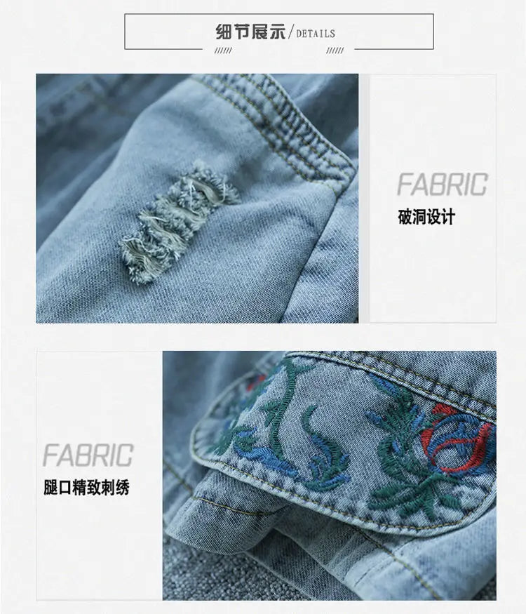 Fashion Korean High Waist Embroidery Denim Shorts for Female Summer Casual Pockets Spliced Loose Wide Leg Pants Women's Clothing