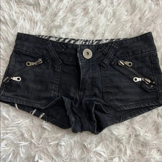 Hip hop fashion street clothing graphic printing style women black shorts ins y2k goth slim denim shorts