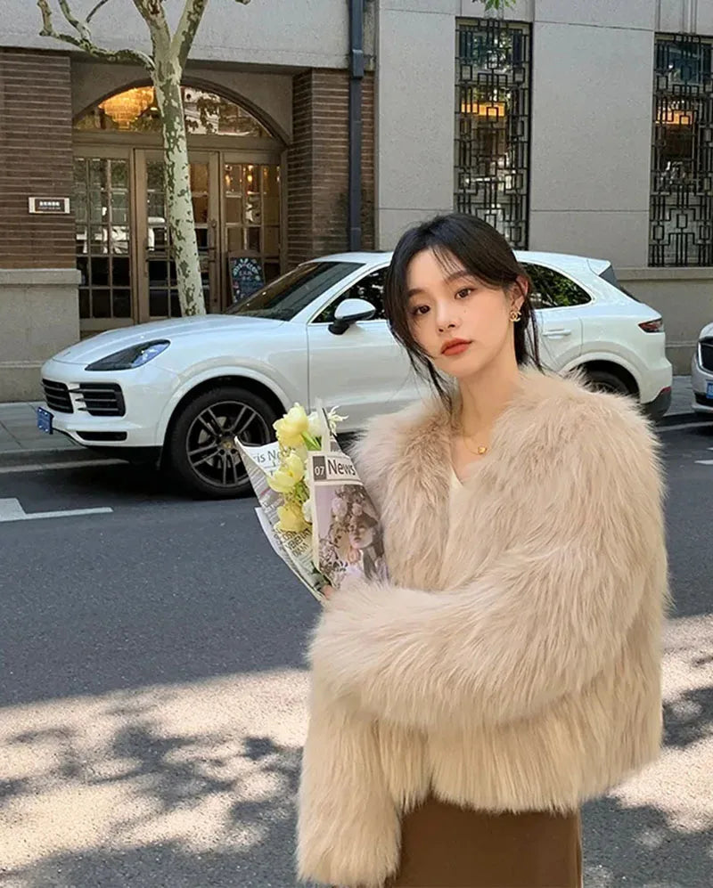 Faux Fur Coat Women Clothing Y2K Autumn New Fashion Casual Imitation Fox Fur Jacket Crop Loose All Match Warm Female Winter Top