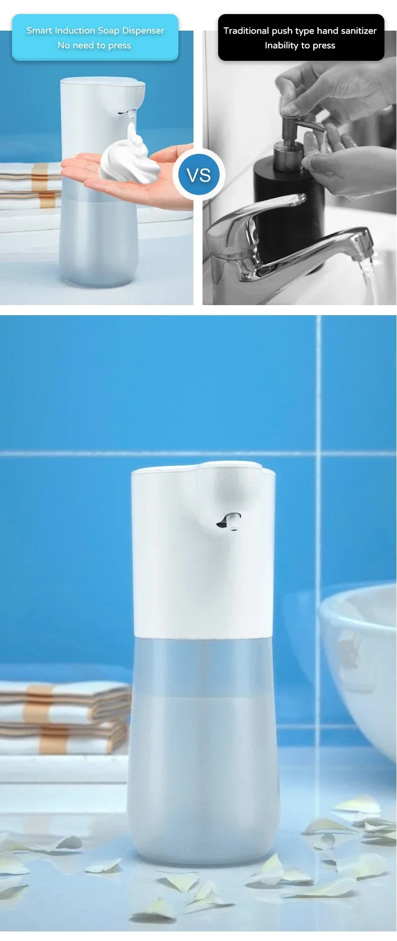 Automatic Sensor Foam Dispenser Touchless Type-C Charging Capacity Smart Liquid Soap Dispenser Infrared Sensor Soap Dispenser