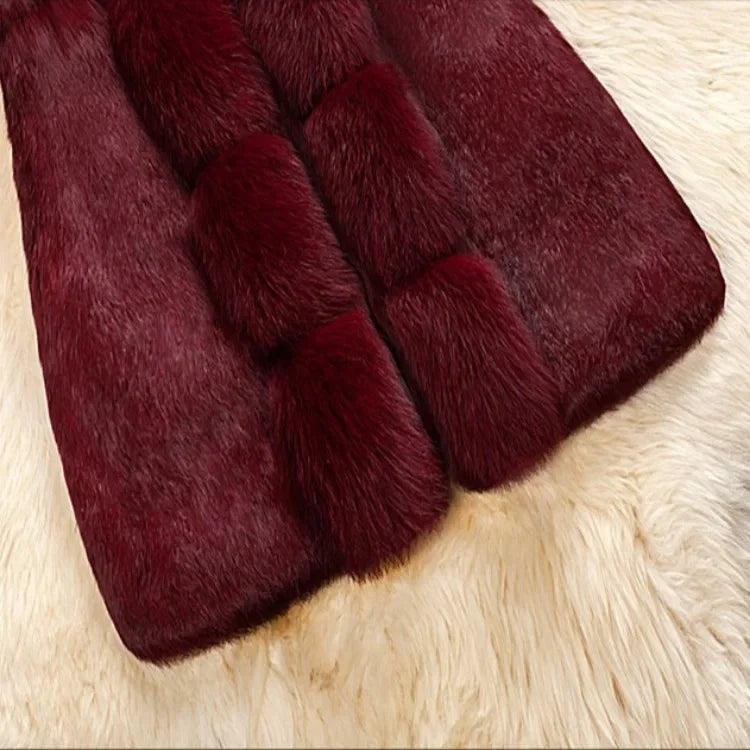 Mid-aged Fur Winter Coat Women Jacket Warm Fuzzy Faux Fur Slim Fit V Neck Overcoat Ladies Mid Length Cold-proof Winter Outerwear