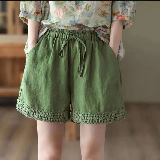 Cotton and Linen Shorts for Women Wearing Thin Mother Cotton and Linen Pants for Women Large Size Casual Linen Wide-leg Pants
