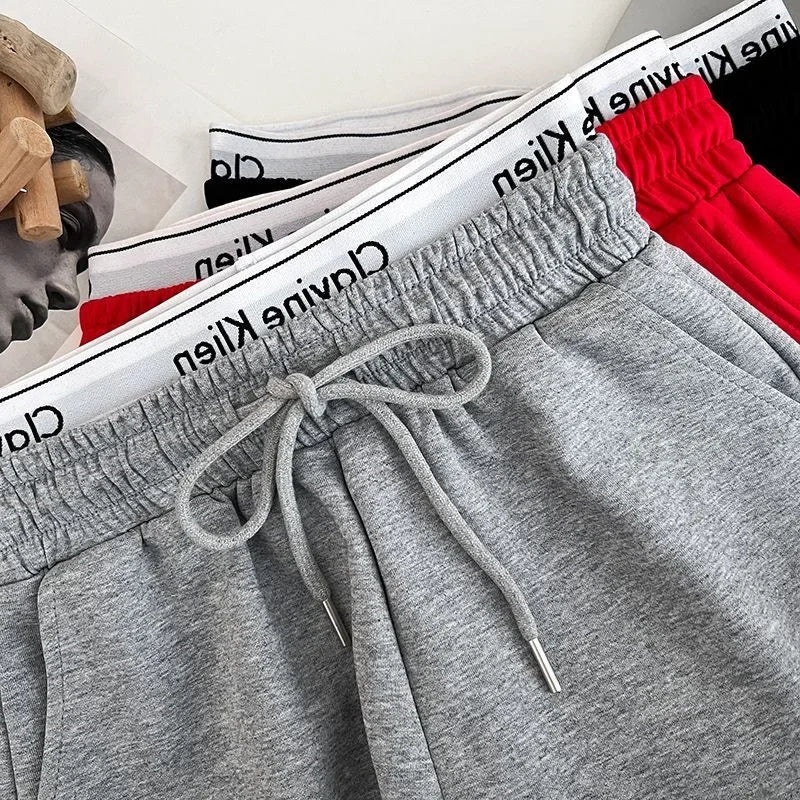 High Waist Drawstring Elastic Shorts Casual Sports Hot Pants Women's Summer New Letter Print Slimming Fake Two-Piece Pants