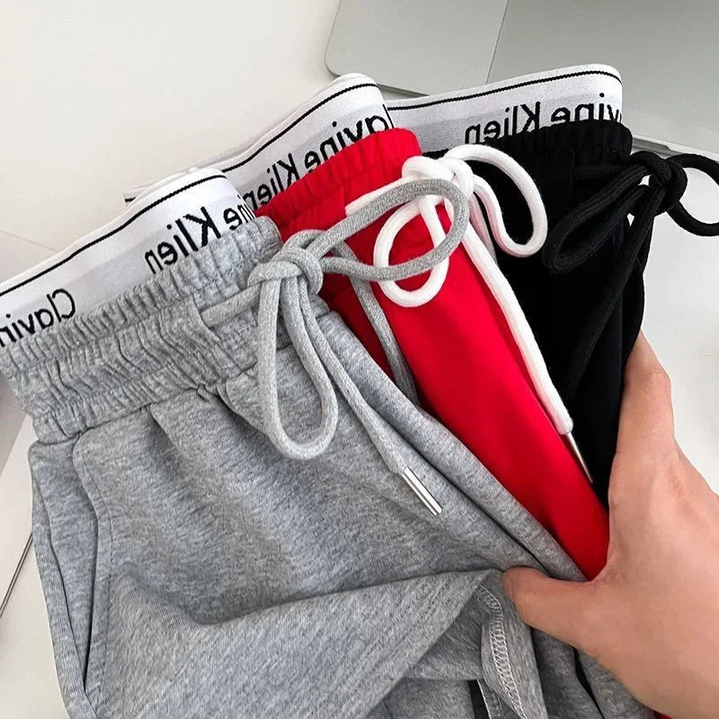 High Waist Drawstring Elastic Shorts Casual Sports Hot Pants Women's Summer New Letter Print Slimming Fake Two-Piece Pants