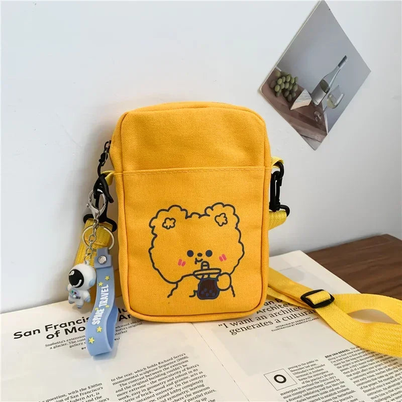 2024 New Canvas Small Fresh Ladies One-shoulder Diagonal Bag Multifunctional Fashion Cartoon Print All-match Package