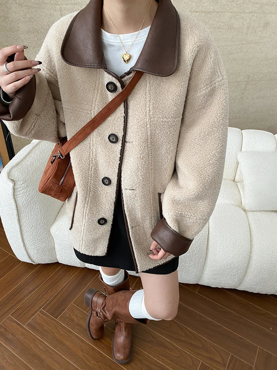 [LANMREM] Faux Fur Thick Warm Coats Lapel Single Breasted Office Lady Elegant Female Outwear Fashion 2025 Winter New 26C1095