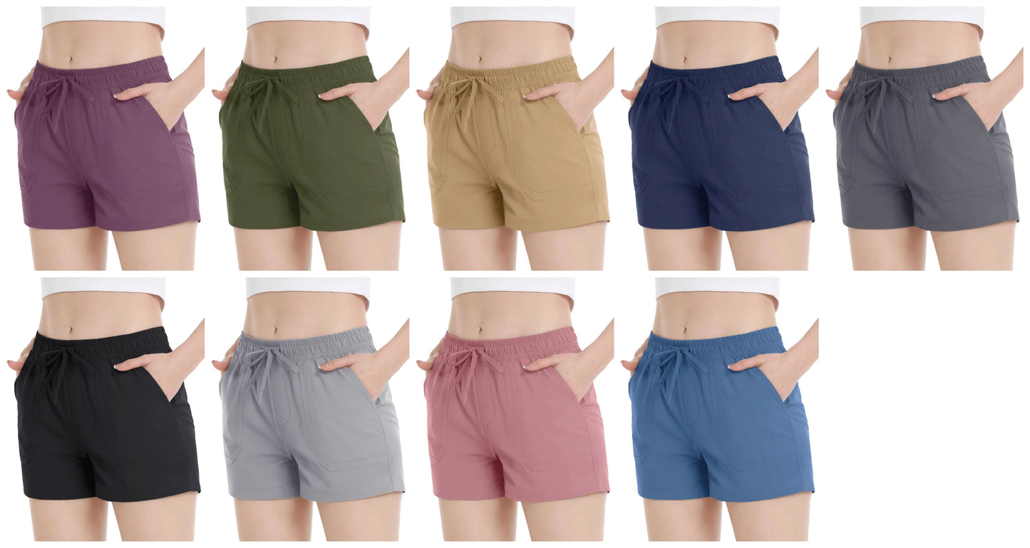 TACVASEN Quick Dry Hiking Cargo Shorts Womens Summer Outdoor Athletic Short Pants Elastic Waist Drawstring 4 Pockets Gym Shorts