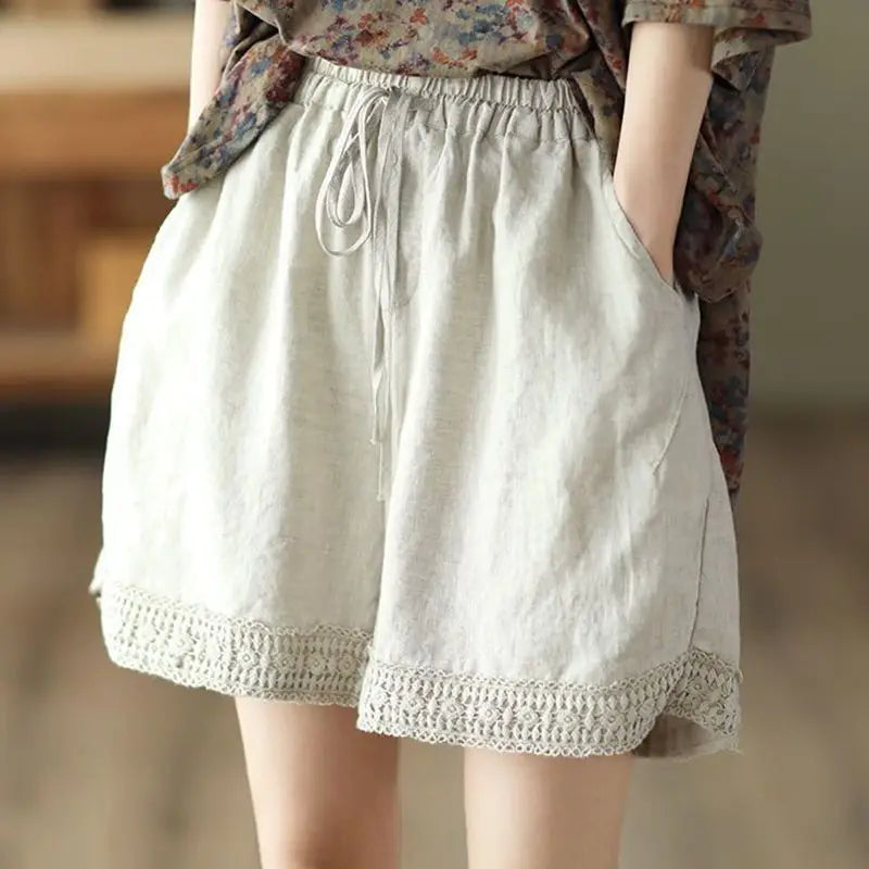 Cotton and Linen Shorts for Women Wearing Thin Mother Cotton and Linen Pants for Women Large Size Casual Linen Wide-leg Pants