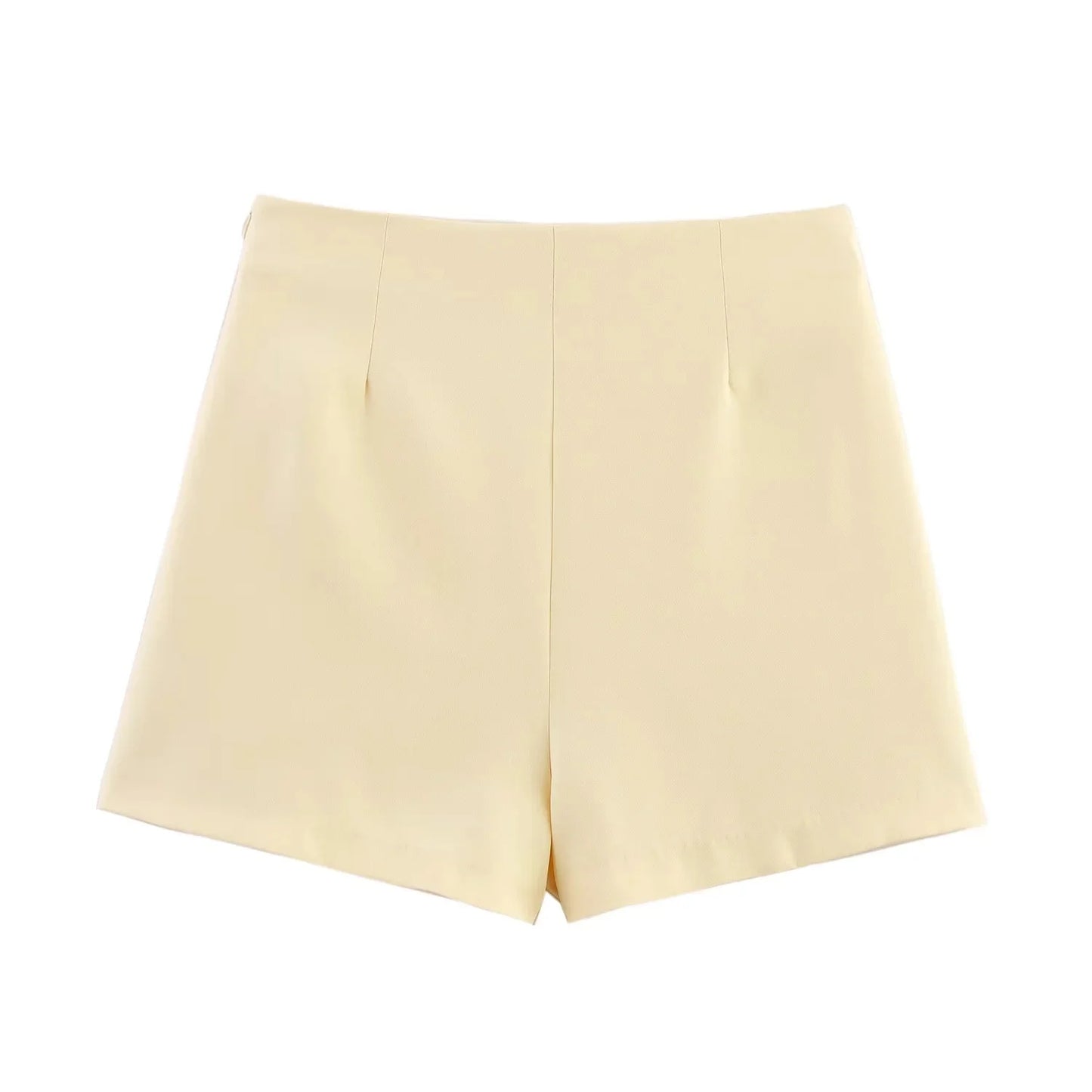 TRAFZA Casual Chic Butter Yellow Women Shorts Skirt Solid Zipper Shorts Skirt Fashion 2025 Spring Summer Elegant Holiday Shorts