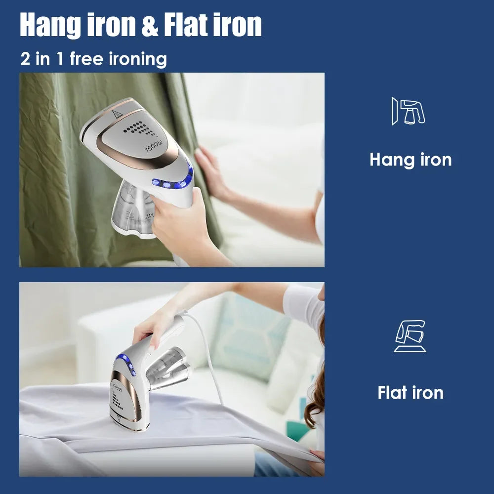Handheld Garment Steamer for Clothes 1600W Powerful Electric Steam Iron Foldable Portable Traveling Clothes Steamer Home