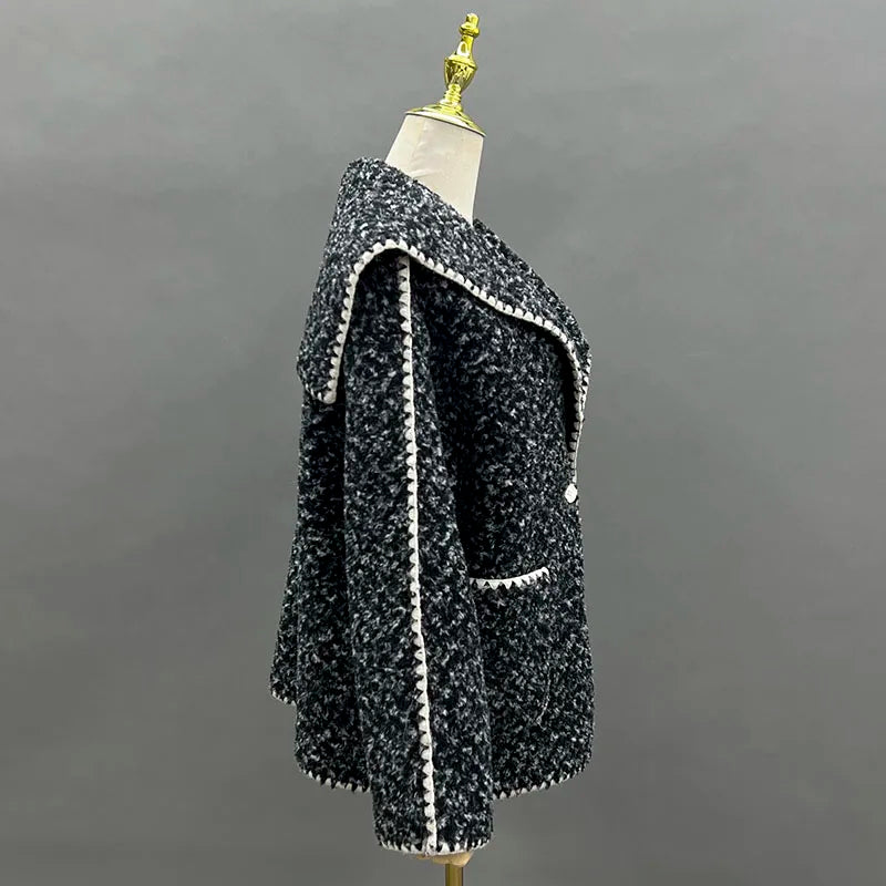 Women's Autumn Winter Coat Navy Collar Casual Fashion Thick Coat Faux Fur Jacket JFB14-24072