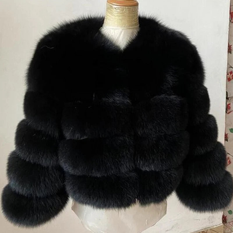 Fur Faux Jacket Women Coat Elegant Round Neck Long Sleeve Furry Female Coats 2024 Winter Fashion Lady Warm Solid Streetwears