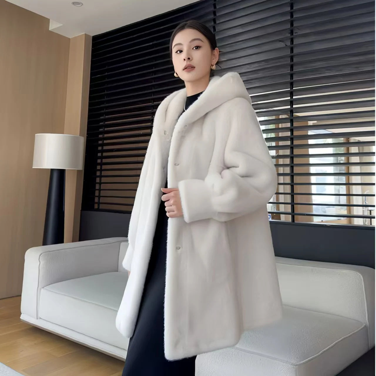 Faux Mink Fur Coat for Women,Covered Button Jackets,Hooded Overcoat,Female Clothes,Thicken Warm,Winter,New, 2025